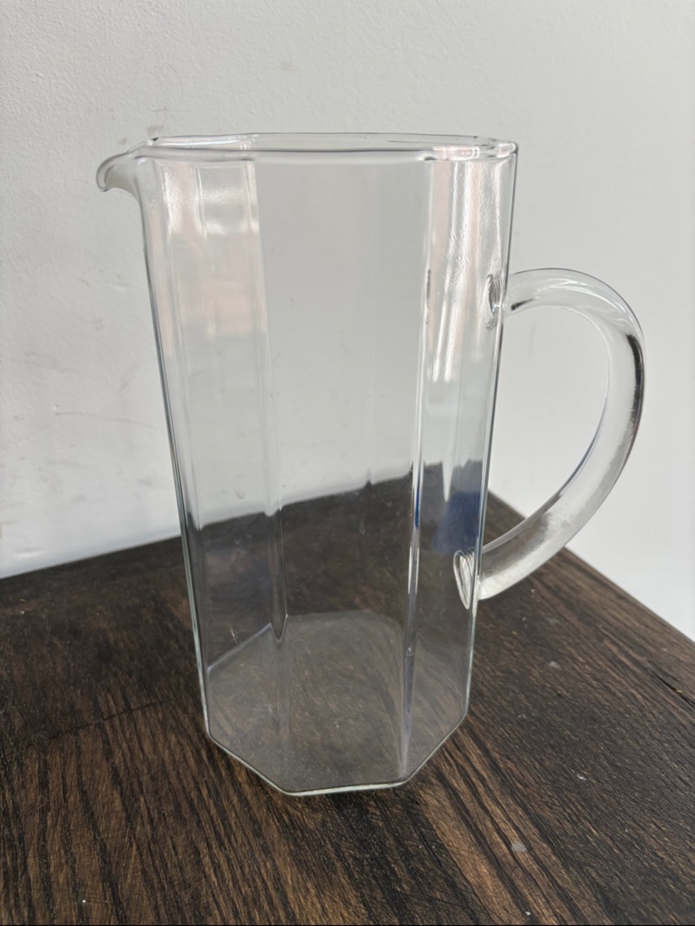 Vintage Luminarc Octime clear pitcher , ‘80s, minimalist, 44 oz, 8” tall